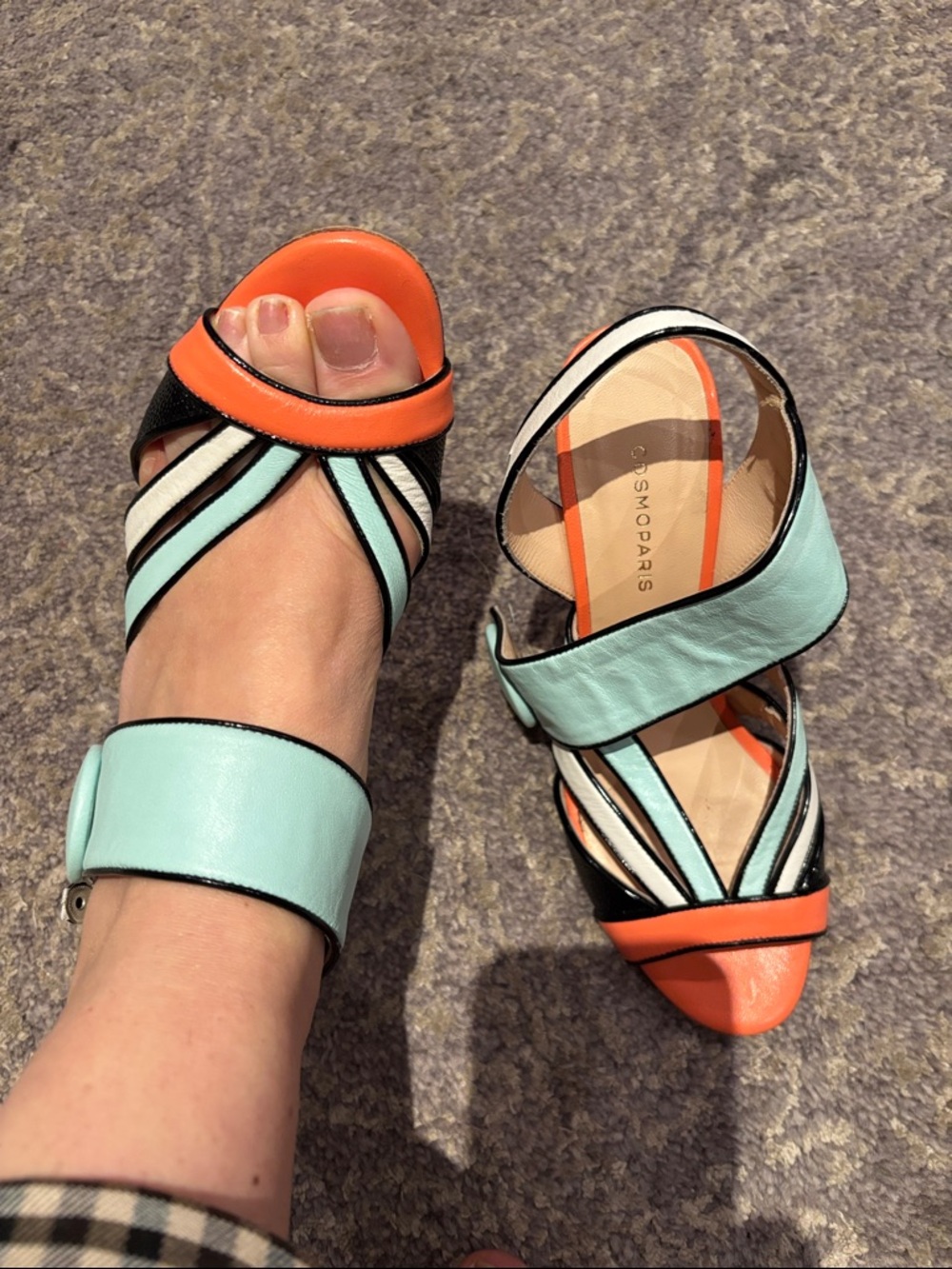 Mint & Orange Strappy Women's Sandals with Ankle Strap